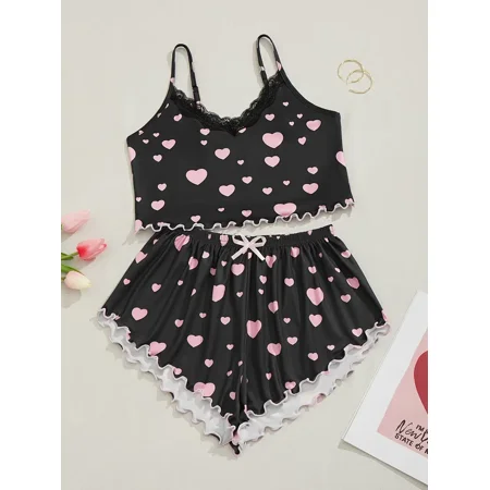 Cute Heart Print Lettuce Trim Cami And Shorts Pajama Set Women‘s Sleepwear & Loungewear
Cute Heart Print Lettuce Trim Cami And Shorts Pajama Set Women‘s Sleepwear & Loungewear