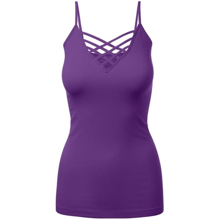 Women s Lattice Triple Criss-Cross Seamless Cami Long Ttank tops.