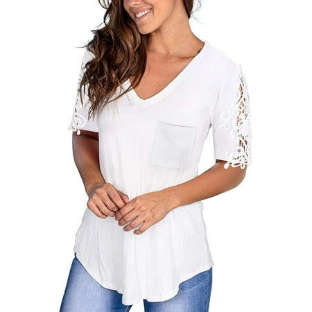 Women s V Neck Scalloped Lace Tee Tops Short Sleeve Tee Shirt Casual Summer Blouses Loose Fitting T-Shirts Top
Women s V Neck Scalloped Lace Tee Tops Short Sleeve Tee Shirt Casual Summer Blouses Loose Fitting T-Shirts Top