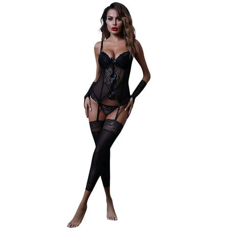 Amuver Female Lingerie Set Lace Floral Spaghetti Strap Brassiere+ Panties+ Gloves+ Foot Cover for Women S/M/L/XL/XXL
Amuver Female Lingerie Set Lace Floral Spaghetti Strap Brassiere+ Panties+ Gloves+ Foot Cover for Women S/M/L/XL/XXL