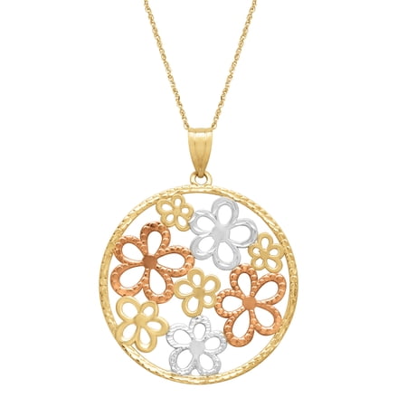 Just Gold Openwork Floral Disc Pendant Necklace in 14kt Yellow, Rose & White Gold Just Gold Openwork Floral Disc Pendant Necklace in 14kt Yellow, Rose & White Gold