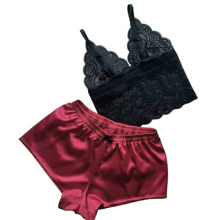 Pajamas Set Sexy Women Satin Sleepwear Lingerie 2 Piece Silk Sexy Deep V Lace Erotic Halter Tops Shorts Pajama
Pajamas Set Sexy Women Satin Sleepwear Lingerie 2 Piece Silk Sexy Deep V Lace Erotic Halter Tops Shorts Pajama