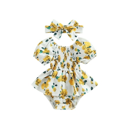 Binpure Infant Baby Girls Romper Dress Floral Print Round Neck Short Sleeve Skirts Hem Jumpsuits Summer Bodysuits with Headband
Binpure Infant Baby Girls Romper Dress Floral Print Round Neck Short Sleeve Skirts Hem Jumpsuits Summer Bodysuits with Headband