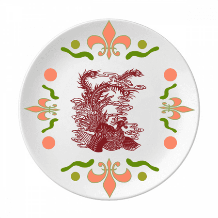 Chinese Phoenix Bird Animal Portrait Flower Ceramics Plate Tableware Dinner Dish