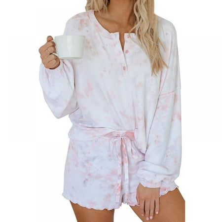 Tie Dye Printed Pajamas Set For Women Long Sleeve Tops And Shorts Set Sleepwear2 Piece Pjs Sets Loungewear with Ruffle Detail
Tie Dye Printed Pajamas Set For Women Long Sleeve Tops And Shorts Set Sleepwear2 Piece Pjs Sets Loungewear with Ruffle Detail
