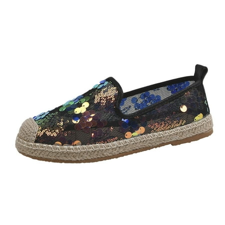 Women Flat Shoes Womens Shoes Fashion Sequins Flat Slip On Soft Sole Fishermans Shoes Mesh Casual Shoes