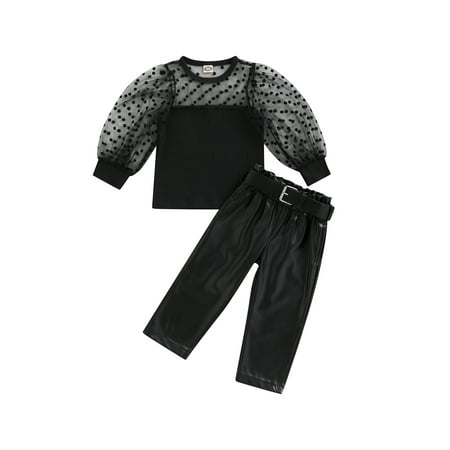 Calsunbaby Kids Girls Pants Outfits Dot Print Long Mesh Sleeves Tops Casual Faux Leather Pants with Belts Autumn Clothes Black 4-5 Years
Calsunbaby Kids Girls Pants Outfits Dot Print Long Mesh Sleeves Tops Casual Faux Leather Pants with Belts Autumn Clothes Black 4-5 Years
