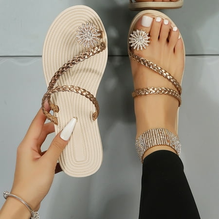 Ladies Fashion Summer Solid Color Leather Rhinestone Clip Toe Straw Woven Flat Slippers
Ladies Fashion Summer Solid Color Leather Rhinestone Clip Toe Straw Woven Flat Slippers