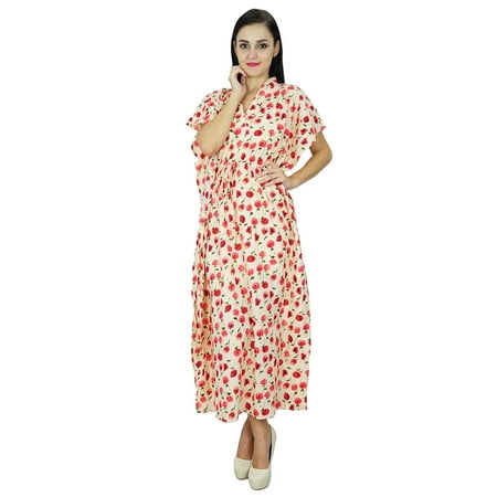 Bimba Women Long Cotton Kaftan Bohemian Nightgown Floral Maxi Caftan