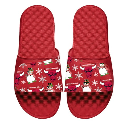Men s ISlide Red Chicago Bulls Holiday Pattern Slide Sandals