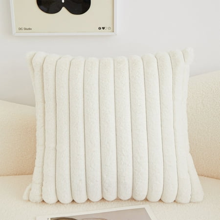 YCLife Corduroy Throw Pillows for Couch 18" x 18" Soft Plush Striped Square Pillow Indoor Decor Pillows for Sofa Couch Living Room Decoration, Throw Pillows Under 10$, 1 Pack, Cream White