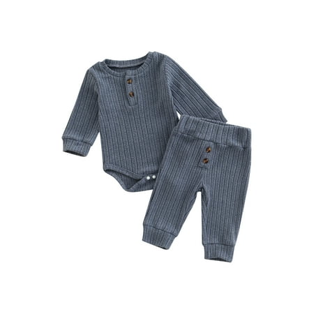 IZhansean Infant Baby Boys Girls Fall Winter Clothes Solid Ribbed Long Sleeve Romper Bodysuits Tops Pants Outfits Clothes Grayish Blue 12-18 Months
IZhansean Infant Baby Boys Girls Fall Winter Clothes Solid Ribbed Long Sleeve Romper Bodysuits Tops Pants Outfits Clothes Grayish Blue 12-18 Months
