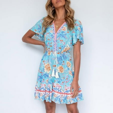 Women s Casual Corset Bohemian Flower Dress Short Sleeved Long Skirt Summer Beach Swing Dress
Women s Casual Corset Bohemian Flower Dress Short Sleeved Long Skirt Summer Beach Swing Dress