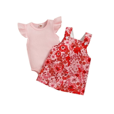 Sunisery 2 Pcs Newborn Summer Dress Set Toddler Ribbed Solid Color Fly Sleeve Bodysuit + Floral Print Overalls with Pockets Pink 6-12 Months
Sunisery 2 Pcs Newborn Summer Dress Set Toddler Ribbed Solid Color Fly Sleeve Bodysuit + Floral Print Overalls with Pockets Pink 6-12 Months