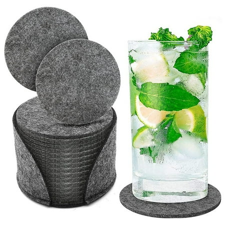 Coasters Glasses Felt Coasters for Glasses 14 Felt Coasters with Storage Box Washable Coasters (Gray)