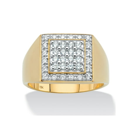 Men's Round Cubic Zirconia Grid Ring .58 TCW in Solid 10k Yellow Gold