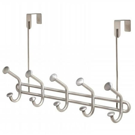 

InterDesign InterDesign Forma Ultra Over Door Storage Rack ��� Organizer Hooks for Coats Hats Robes Clothes or Towels ��� 5 Dual Hooks Brushed Stainless Steel