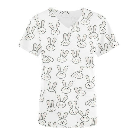 Easter Scrub Tops for Women Funny Rabbit Printed Short Sleeve Working Uniform Nurse Workwear T Shirts with Pockets
Easter Scrub Tops for Women Funny Rabbit Printed Short Sleeve Working Uniform Nurse Workwear T Shirts with Pockets