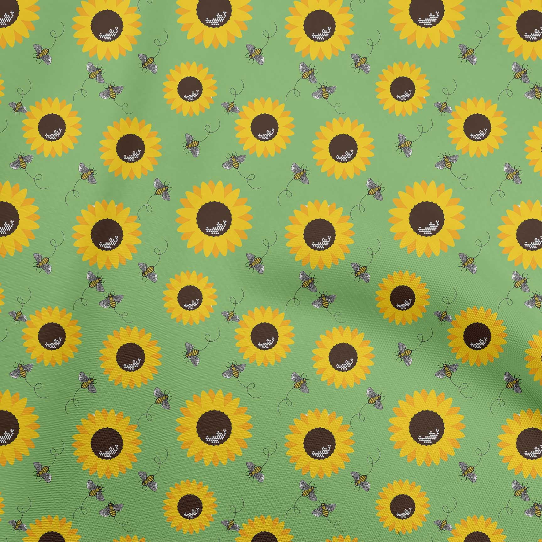 OneOone Polyester Spandex Green Fabric Floral Sunflower With Honey Bees