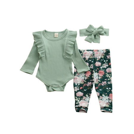 wybzd Newborn Kid Baby Girl Floral Clothes Set Solid Cotton Jumpsuit Bodysuit Print Flower Pants Headband 3PCS Outfit Green 0-6m
wybzd Newborn Kid Baby Girl Floral Clothes Set Solid Cotton Jumpsuit Bodysuit Print Flower Pants Headband 3PCS Outfit Green 0-6m