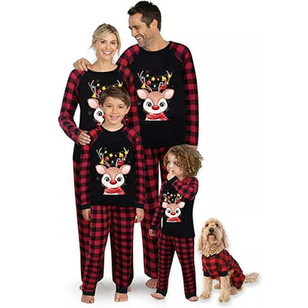 Matching Family Christmas Pajamas Set Deer Print Long Sleeve Tops and Stretch Casual Plaid Pants Sleepwear
Matching Family Christmas Pajamas Set Deer Print Long Sleeve Tops and Stretch Casual Plaid Pants Sleepwear