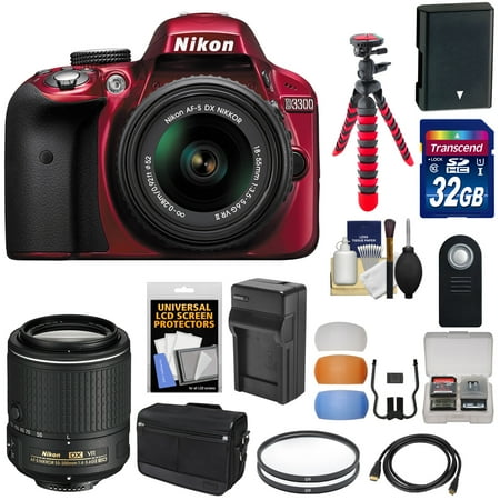 Nikon D3300 Digital SLR Camera & 18-55mm G VR DX II AF-S (Red) with 55-200mm VR II Lens + 32GB Card + Shoulder Bag + Battery + Charger + Tripod Kit Nikon D3300 Digital SLR Camera & 18-55mm G VR DX II AF-S (Red) with 55-200mm VR II Lens + 32GB Card + Shoulder Bag + Battery + Charger + Tripod Kit