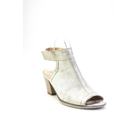 Pre-owned|Gabor Womens Canvas Shimmer Ankle Strap Heels Gray Size 5