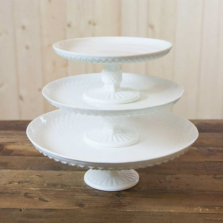 Cake & Candy Displays Milk Glass Cake & Dessert Stands White Diamond Cut Assorted Set of 3