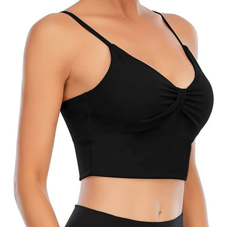 

EHTMSAK Women s Longline V Neck Knot Sports Bra Wireless Everyday Cami Strap Bralettes