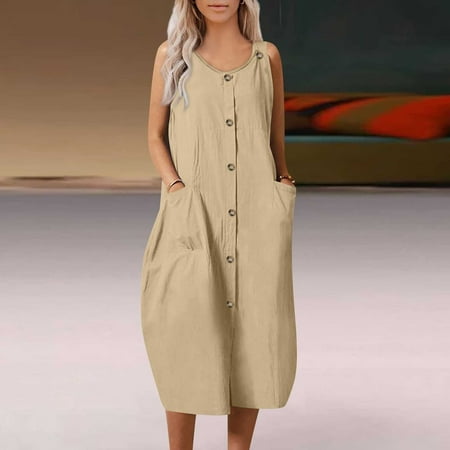 Jsaierl Women s Cotton Linen Dresses Summer Casual Sleeveless Midi Dress Elegant Solid Color Crew Neck Dress Breathable Cool Buttons Dresses 2023
Jsaierl Women s Cotton Linen Dresses Summer Casual Sleeveless Midi Dress Elegant Solid Color Crew Neck Dress Breathable Cool Buttons Dresses 2023