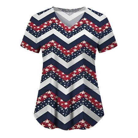 Printed Scrub Tops Women Stretchy Casual Independence Day Print Short Sleeve Top V-Neck Working Uniform
Printed Scrub Tops Women Stretchy Casual Independence Day Print Short Sleeve Top V-Neck Working Uniform