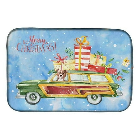 Merry Christmas Red Staffie Bull Terrier Dish Drying Mat