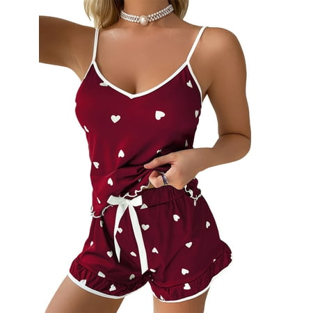 Women Valentine s Day Pajamas Set BowHeart Print Sleeveless Camisole+ Shorts 2 Pcs Sleepwear
Women Valentine s Day Pajamas Set BowHeart Print Sleeveless Camisole+ Shorts 2 Pcs Sleepwear