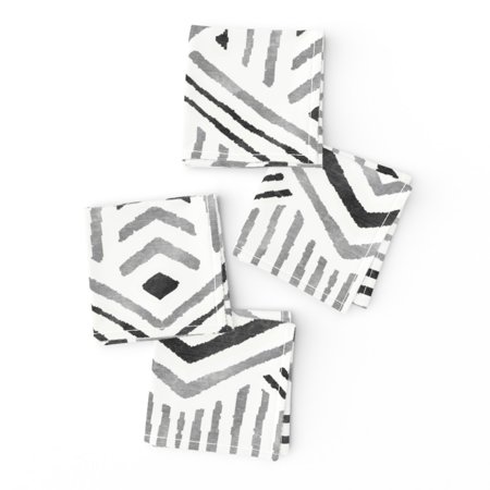Cocktail Napkins Geometric Black Geo Diamond Stripe Tribal Mod Neutral Set of 4