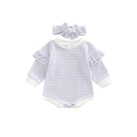 Amuver 2Pcs Baby Girl Fall Outfit Stripe Patchwork Ruffle Long Sleeve Romper + Hairband Set for Infants 0-18 Months
Amuver 2Pcs Baby Girl Fall Outfit Stripe Patchwork Ruffle Long Sleeve Romper + Hairband Set for Infants 0-18 Months