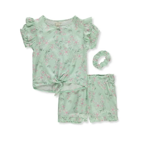 One Step Up Girls 3-Piece Daisy Shorts Set Outfit - jade green 3t (Toddler)