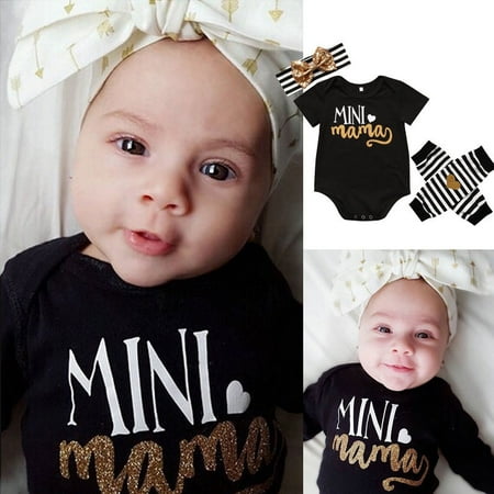 4pcs Newborn Infant Kids Baby Girl Romper+Leg Warmer+Headband Clothes Outfit Set
