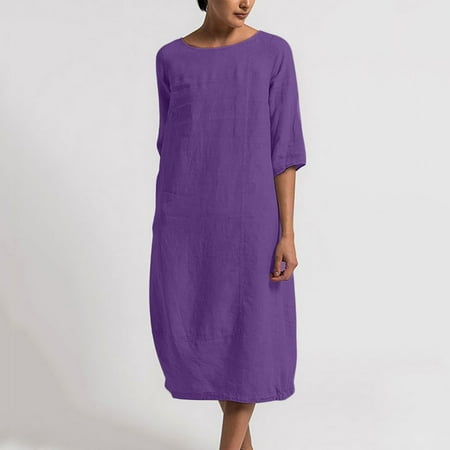 Leesechin Womens Dresses Clearance Round Neck Loose Short Sleeve Solid Mid-Calf Dress Long Dress
Leesechin Womens Dresses Clearance Round Neck Loose Short Sleeve Solid Mid-Calf Dress Long Dress