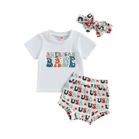 WakeUple Summer Infant Baby Boys Girls 4th of July Clothes Sets Short Sleeve Letter Tops Shorts Headband 3pcs Outfits
WakeUple Summer Infant Baby Boys Girls 4th of July Clothes Sets Short Sleeve Letter Tops Shorts Headband 3pcs Outfits