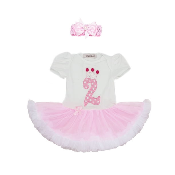 StylesILove Cute Character Baby Girl Holiday Birthday Party Tutu Dress Romper with Headband 2 pcs Outfit Set (95/18-24 Months, Pink 2nd Birthday)