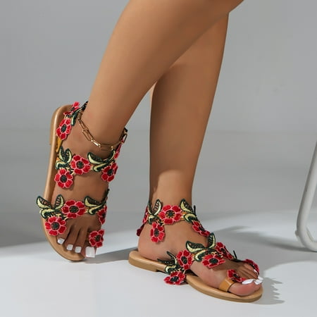 YOUSNH Ladies Summer Casual Flowers Bohemian Style Beach Large Size Set Toe Flat Sandals Slippers Summer Sandals Red 9(42)
YOUSNH Ladies Summer Casual Flowers Bohemian Style Beach Large Size Set Toe Flat Sandals Slippers Summer Sandals Red 9(42)
