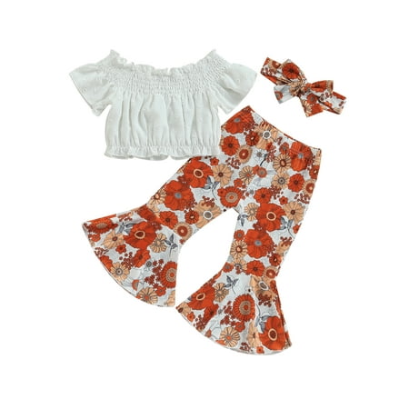 Qtinghua Toddler Baby Girls Summer Outfits Short Sleeve Off Shoulder Tops+Floral Flared Pants+Headband Set
Qtinghua Toddler Baby Girls Summer Outfits Short Sleeve Off Shoulder Tops+Floral Flared Pants+Headband Set