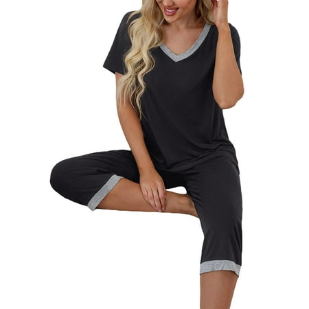 Women s Casual Pajama Set Short Sleeve V Neck T-shirt and Capri Pants Pjs Lounge Casual Nightwear Plull On Homewear With Pocket
Women s Casual Pajama Set Short Sleeve V Neck T-shirt and Capri Pants Pjs Lounge Casual Nightwear Plull On Homewear With Pocket