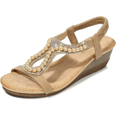 7 Colors to Choose from Women s Fashion Beaded Sandals Mid slope heel Sandals.