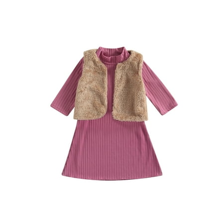 Calsunbaby Kids Girls Dress Clothes Set Half Turtleneck Half Sleeve Ribbed Knit Dress with Faux Fur Vest Coat Purple 4-5 Years
Calsunbaby Kids Girls Dress Clothes Set Half Turtleneck Half Sleeve Ribbed Knit Dress with Faux Fur Vest Coat Purple 4-5 Years