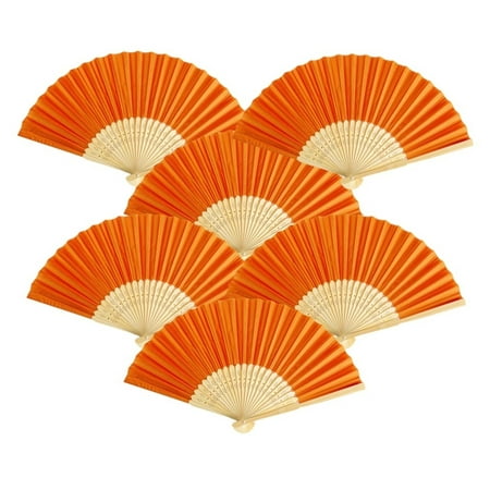 Thy Collectibles Pack of 6 Handheld Paper and Bamboo Folding Fans for Wedding Party Church Festivals Home and DIY Decoration (Orange)