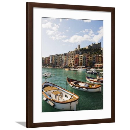 Waterfront Pastel Coloured Houses, Harbour at Porto Venere, Cinque Terre, Liguria, Italy, Europe Framed Print Wall Art By Christian Kober