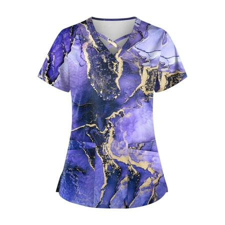 BEBUTTON Womens Scrubs Plus Size V Neck Short Sleeve Tops Loose Printed Work Uniform Shirts with Pocket Purple XL
BEBUTTON Womens Scrubs Plus Size V Neck Short Sleeve Tops Loose Printed Work Uniform Shirts with Pocket Purple XL