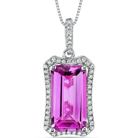 Peora 7.00 Carat T.G.W. Octagon Cut Created Pink Sapphire Rhodium over Sterling Silver Pendant, 18