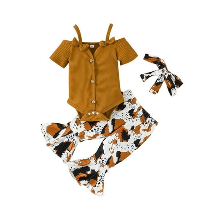 ELF 0-2Y 3PCS Baby Girl Spring Outfits Short Sleeve Strap Romper + Cow Print Flare Pants + Headband Set for Street
ELF 0-2Y 3PCS Baby Girl Spring Outfits Short Sleeve Strap Romper + Cow Print Flare Pants + Headband Set for Street